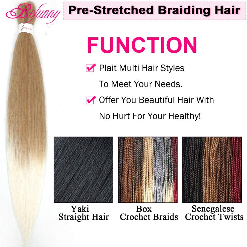 Befunny Pre stretched Braiding Hair Ombre Prestretched Braiding Hair Befunny Two Tone Honey Blonde To White 8 Packs 24 Inch Synthetic Crochet Hair For Human Box Braids Crochet Hair,Yaki Straight(T27/613#) - Image 3